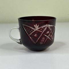 Ajka Fifth Avenue Ltd Crystal Punch Cup Mug and Tray Plate Intricate Cut Red