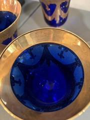 VTG Horchow Italian Cobalt Blue Crystal 4 Wine Water Goblets 6.25″ 24K Gold Trim