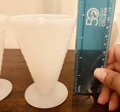 3 HAZEL ATLAS MODERNTONE PLATONITE WHITE 5 OZ FOOTED CONE SHAPE TUMBLERS