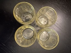 Cambridge Apple Blossom Gold Krystol- 2½ oz. Tumbler Set Of 4. Manganese Glow