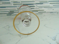 Vintage Clear Glass Cranberry Flash Etched Flowers Gold Tone Trim Cordial Glass