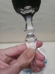 1 Wine goblet Glass, Dark Ruby Red Cut to clear Crystal brilliant HobStar foot
