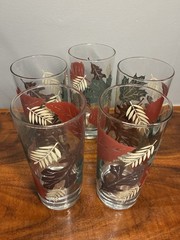 5 Vintage Libbey Crisa Glasses Fall Autumn Leaf Pattern Glasses Tumblers 16oz