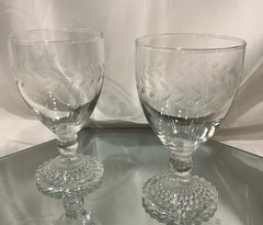 Anchor Hocking 8 oz Bubble Foot 5.5” Etched Water Goblet VTG – Set of 2