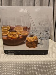 Vintage Artland 8 Piece Optic Collection Punchbowl Set Handblown New Clear Glass