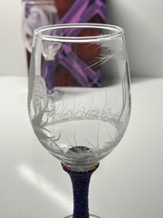 Pair Handmade Etched African Wildlife Wine Glasses Beaded Stems Decorative Box