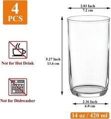 Berglander 4-Pack 14 oz Collins Glasses – Crystal-Clear, Eco-Friendly Drinkware