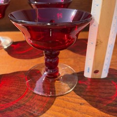Vintage Ruby Red Glass Wine Goblets, Sherbert Glasses, Flared Red Stem