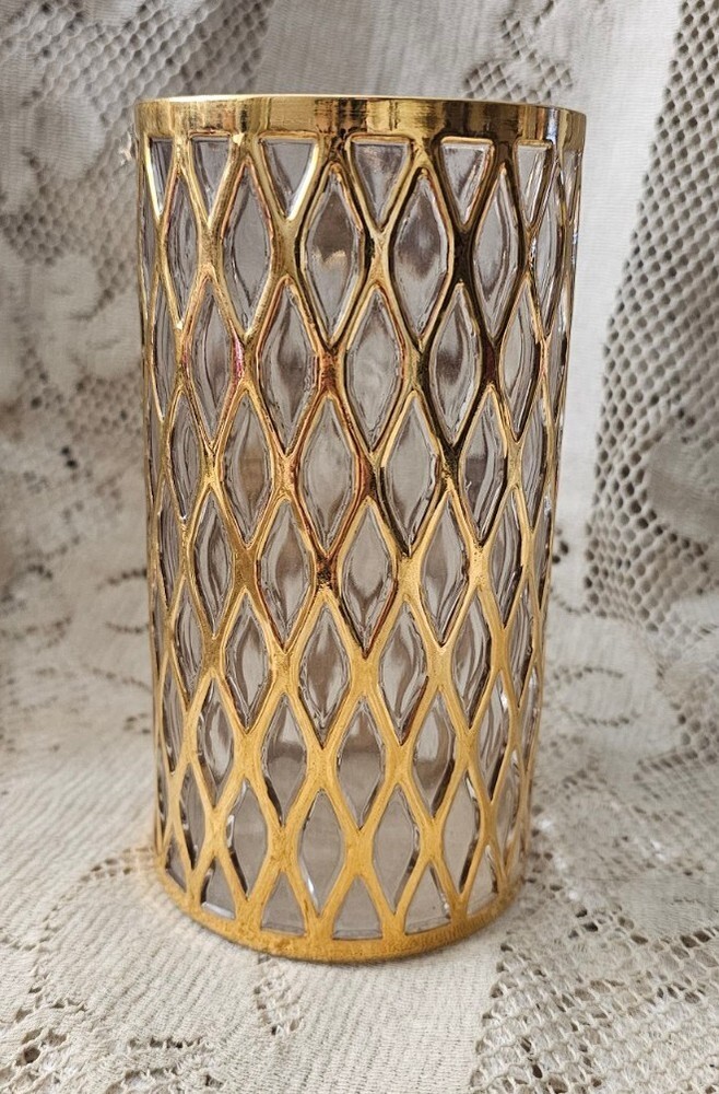 Imperial Glass Sekai Ichi DIAMOND Highball Tumbler Glass 22k Gold MCM