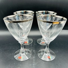 Fostoria Wedding Ring Silver Rim Water Wine Glass Goblets 6.25″ Set of 4 NEW