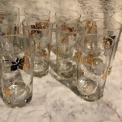 Vintage 10 Libby’s Clear Glass Tumblers With gold white grapes and leaves 5.5″T