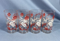 MCM Set 4 Federal Glasses Red White Ombre Dogwood Flowers 8oz Tumblers Excellent