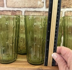 6 Vintage MCM Anchor Hocking Tahiti Avocado Green 12oz Tumblers Drinking Glasses