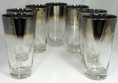 VINTAGE QUEEN’S LUSTERWARE MIRROR RIM WATER JUICE ICE TEA GLASS SET 7 DRINKWARE