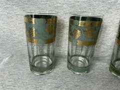 4 MCM CERA Golden Grapes Highball Glasses Forrest Green & Gold 5.5” *READ*