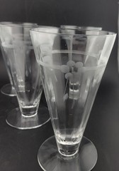 Set of 4 Vintage Etched Crystal Footed Tumblers Glasses with Floral Design