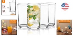 Berglander 4-Pack 14 oz Collins Glasses – Crystal-Clear, Eco-Friendly Drinkware