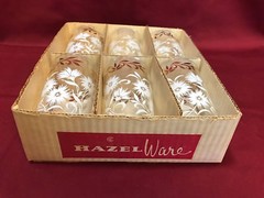 Set of 6 ~ Hazel Atlas (Hazel Ware) White Floral / Gold ~ 5 1/4″ Tall