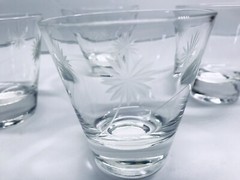 Vintage Cordial Glasses Atomic Star Burst Etched Glass 2 oz Set Of 4
