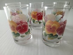 Corelle Coordinates Summer Blush Juice Glasses 4 Inches Tall Set of 5 Pansies