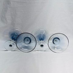 VTG 4 Blue Tint Crystal Margarita Stem Glasses 3″Dep 3.5″Basex5″Diax6.5″H *READ*