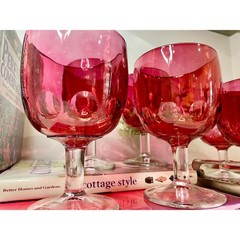 Vintage Cranberry Red Thumbprint Goblets – Mid-Century Coin Dot Glassware, set 9