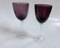 2 Glass Purple Amethyst Stemmed Goblets