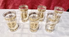 Vintage Vito Bari Gold Crest Design Highball Glasses 5.75″ Set Of 6. 612