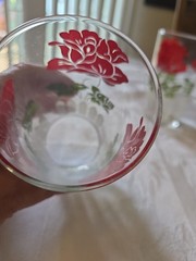 3 Vintage Hazel Atlas Red Rose & White Picket Fence 4 3/4” Glasses EUC 12oz