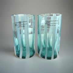 Alessandro Coppola Arte di Murano Italy Aqua/ Teal Glass Tumblers Set of 4 NWT
