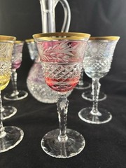 Ebeling and Reuss Hand-Blown German Crystal Decanter Set 8 Colorful Wine Glasses