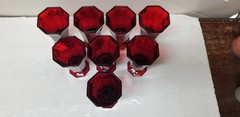 8 INDEPENDENCE GLASS CO RED OCTAGONAL WINE GLASS GOBLETS 6″
