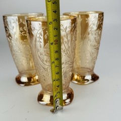 Jeannette Floragold Louisa Footed Tumblers Set of 3 Amber Iridescent 4.5”