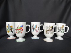 Set of 5 Wild Bird Pedestal Irish Coffee Mugs Fred Roberts? Made in Japan