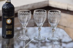 6 Mis-Matched Etched Wine Glasses ~ Water Goblets, Fostoria 1898-1920