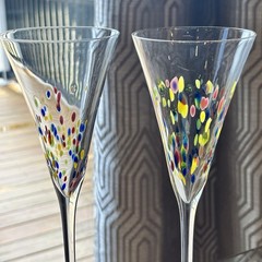 2 Leonardo Murano Millefiori Champagne 11″ TALL Hand Blown Flute Glasses