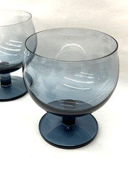 6 Block Capers Blue Goblets Glasses Smoke Navy 14 oz Mid Century Modern