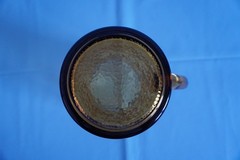 Hazel Atlas Waterfall gold Saturn optic pitcher + 5 highball glass tumblers