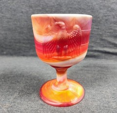 Vintage Mid Century Footed Goblet Imperial Glass Red Slag with Eagle 4″