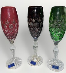 GODINGER DYNASTY CUT-TO-CLEAR CASED CRYSTAL CHAMPAGNE FLUTES/ GLASSES – SET OF 3