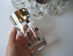 Vintage 60s MCM Dorothy Thorpe Highball Tumbler Juice Glass Silver Rim Polka Dot