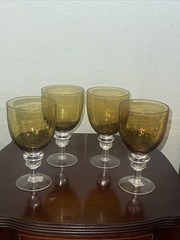 Set Of 4 Zrike Pavilion Amber Clear Water Goblets Controlled Bubbles NWOB