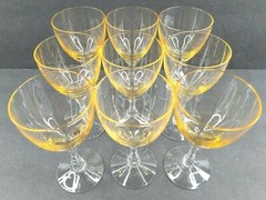 9 Fostoria Vogue Gold Tint Wine Glasses Set Vintage Yellow Bar Stemware MCM Lot