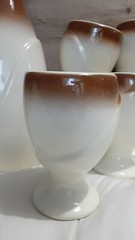Vintage Beauceware White, Beige and Brown Wine Decanter Set with 6 Goblets