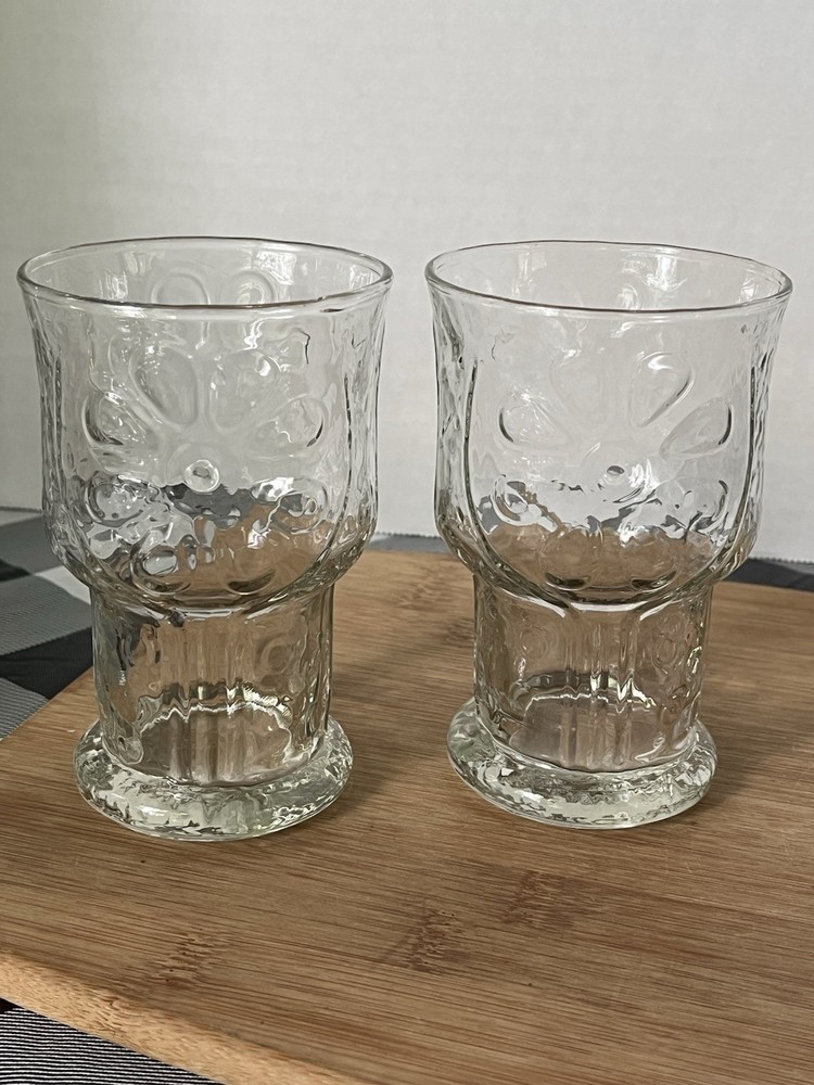 2 Vintage Libbey Country Garden Clear Daisy Flower tumbler Glasses embossed
