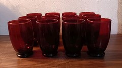 Vtg-12 Anchor Hocking Ruby Red Footed Juice Glasses 4.5″ Tall 2.75″ Wide MCM