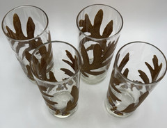 M Petti Glasses Set 4 Oak Leaf & Acorn Set 4 Tumbler High Ball Rare Signed MCM