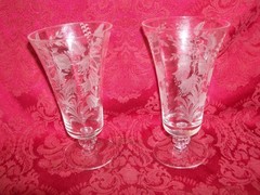 2 TIFFIN FUCHSIA CRYSTAL 6 5/8″ – 12 oz ETCHED FOOTED ICED TEA TUMBLERS. more av