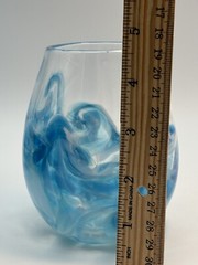Art Glass Carafe And Wine Glass Set Signed Kyle Gribskov Blue Ocean Waves 2014