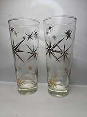 Rare Pair (2) MCM North Star burst Gold Atomic Highball Collins Glasses